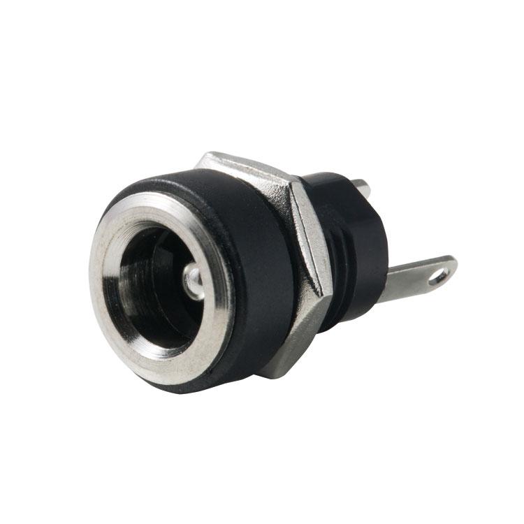 Panel power socket with threaded nut