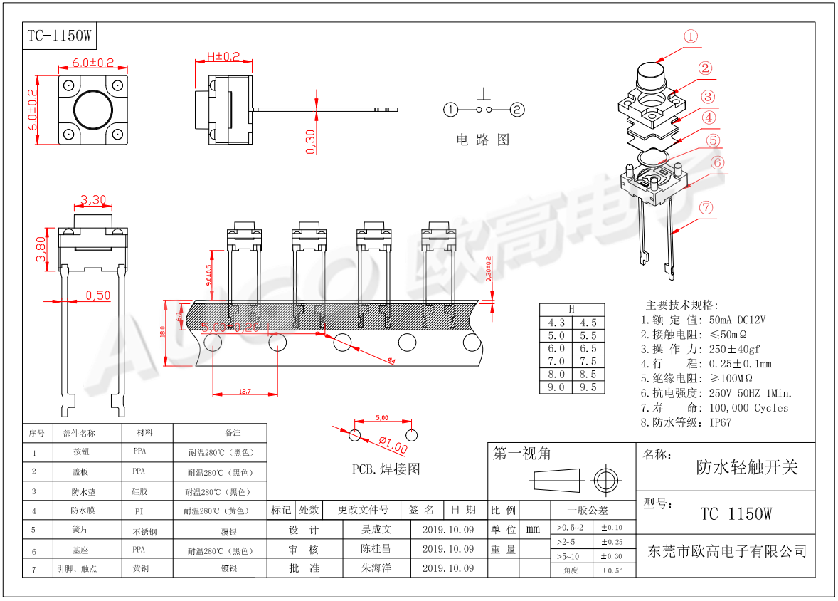 防水轻触开关尺寸图
